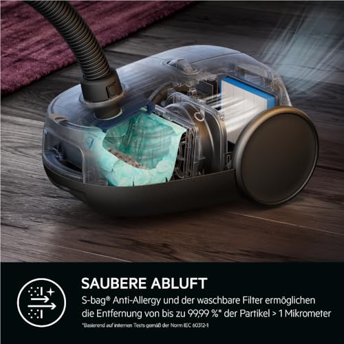 AEG AB61H6SW Staubsauger mit Beutel, 850W, 12m Kabel, hohe Saugleistung, Zusatzdüsen, 50% Recyclingkunststoff, ideal für Allergiker, weiß.