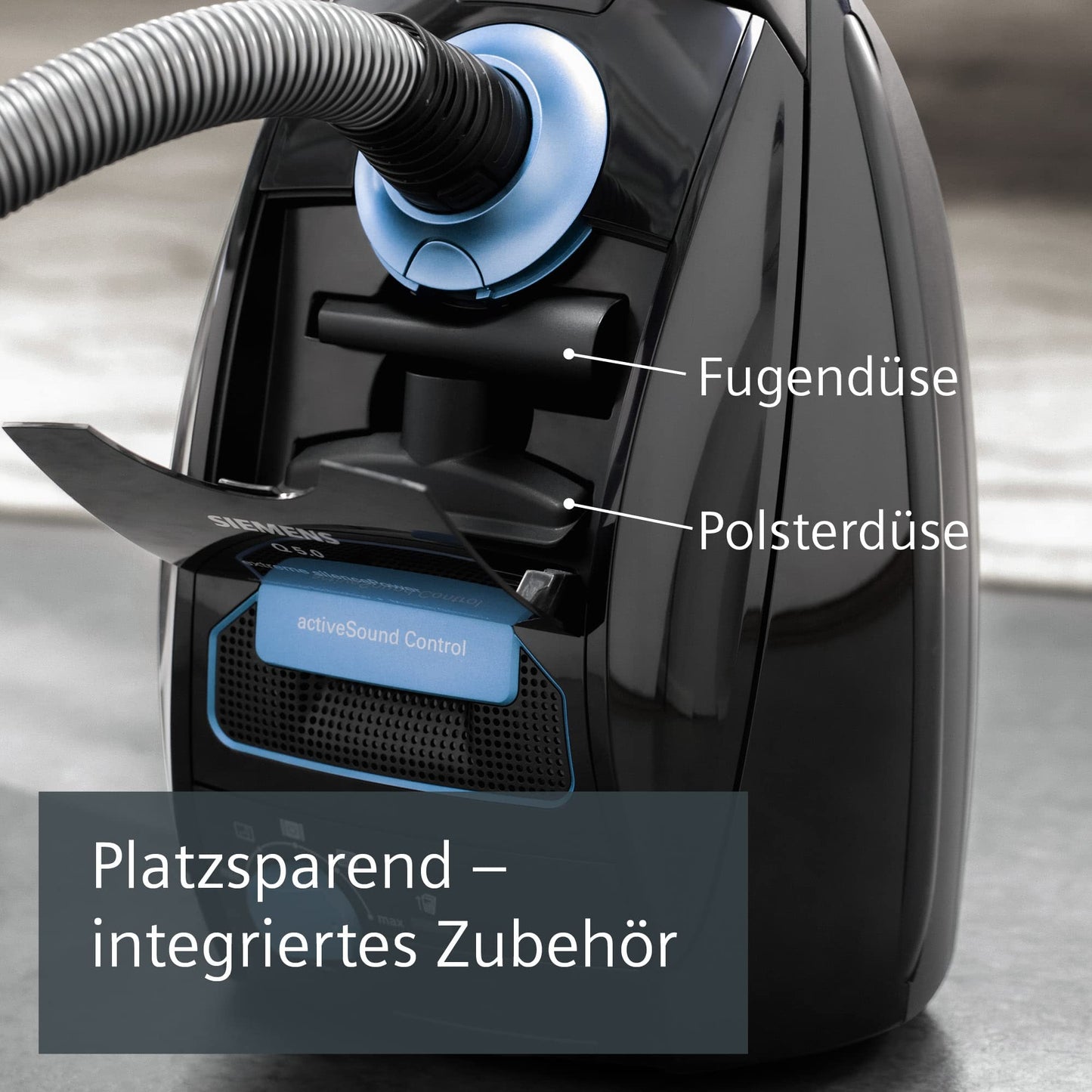 Siemens Staubsauger Q5.0 extreme silencePower VSQ5X1230 850 W 4,5 l Beutel, leise 70 dB, Hygiene-Filter, Parkett- Teppich- und Fliesenbürste, schwarz