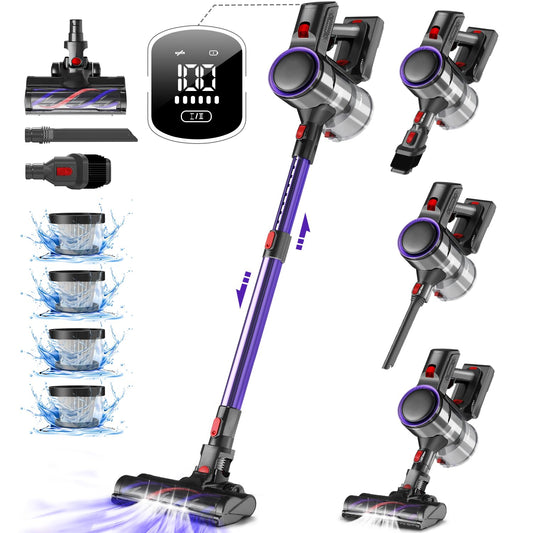 Authmic Akku Staubsauger, 45000Pa, 50 Min Laufzeit, kabellos, Touch-Display, H13 HEPA-Filter, Anti-Wickel-Bürste, für Hartböden, Teppiche, Tierhaare.