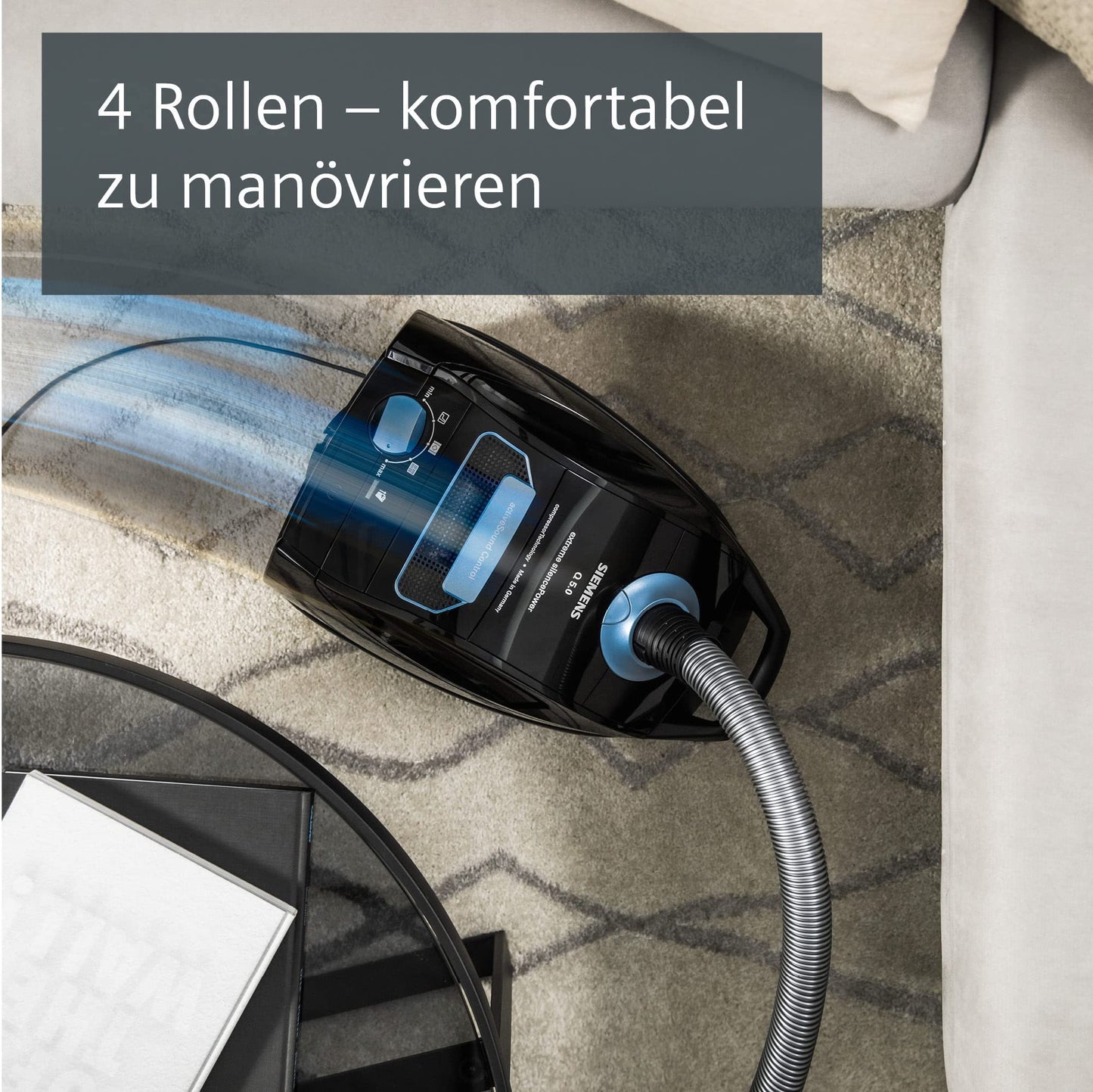 Siemens Staubsauger Q5.0 extreme silencePower VSQ5X1230 850 W 4,5 l Beutel, leise 70 dB, Hygiene-Filter, Parkett- Teppich- und Fliesenbürste, schwarz
